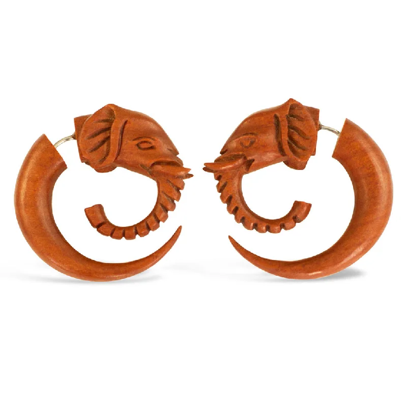 Modern Drop Earrings-<span>EFW-005<span>: </span></span>Elephant Spirals - Wood