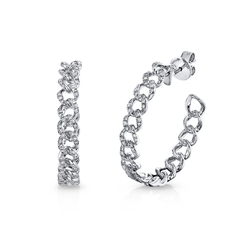 Cute Stud Earrings-MINI DIAMOND PAVE LINK HOOPS