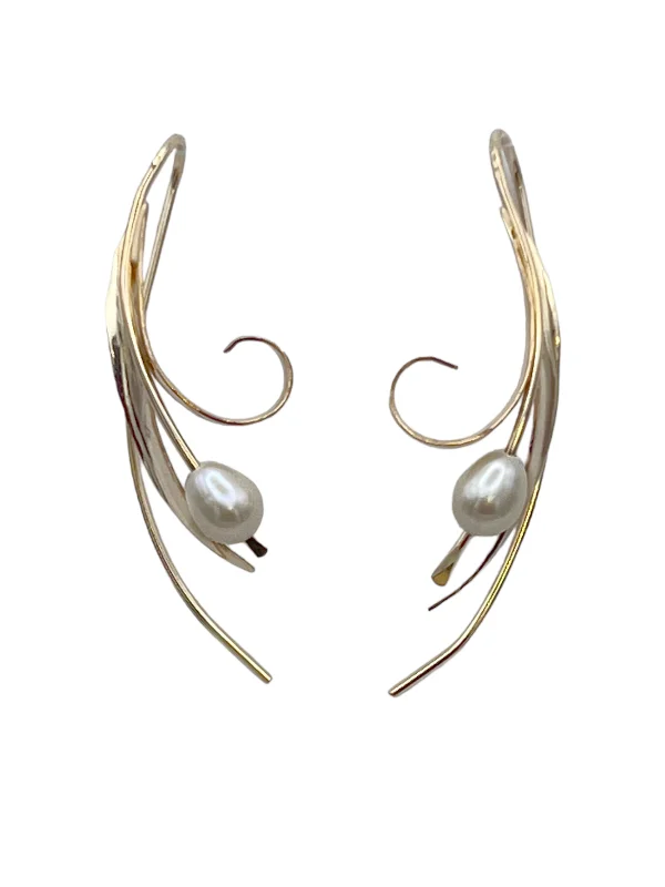 Gold Dangle Earrings-E248SW - Minimalist Threader - Wild Pearl