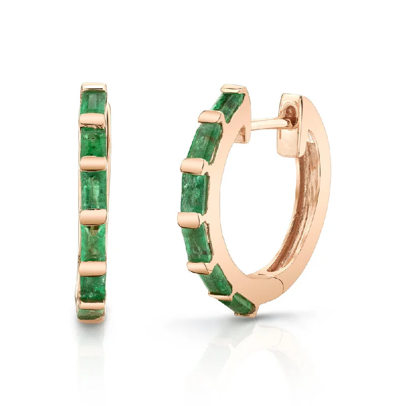 Bold Statement Earrings-EMERALD BAGUETTE HUGGIES