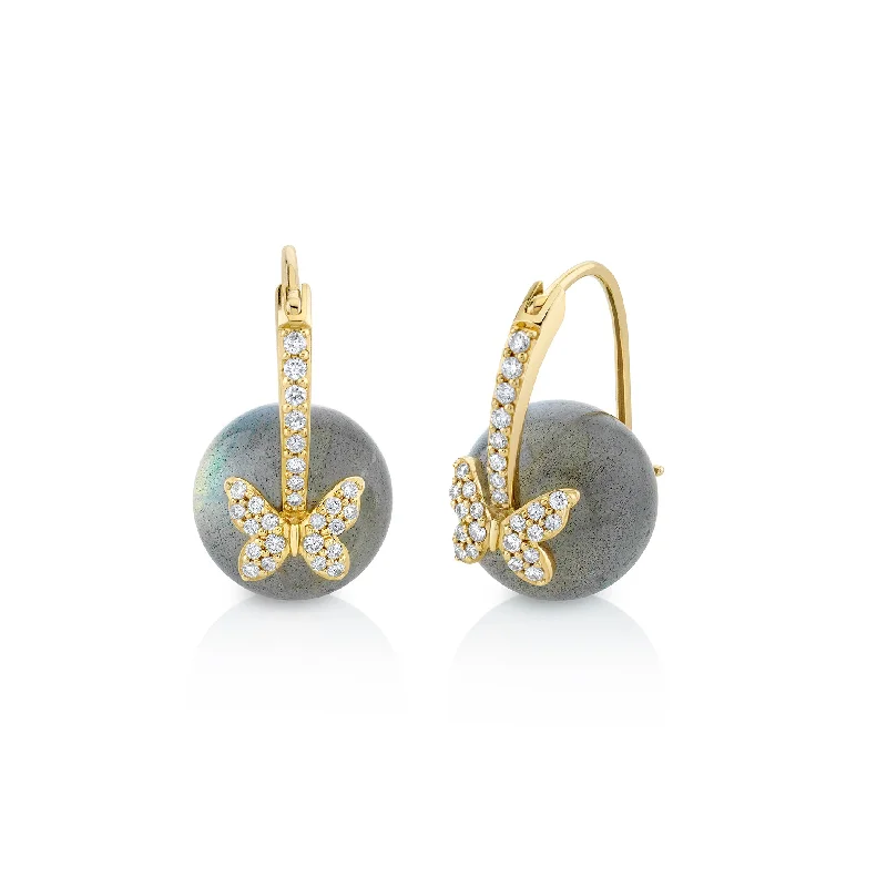 Modern Drop Earrings-Gold & Diamond Butterfly Labradorite Earrings