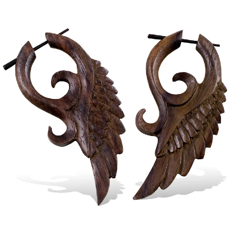 Personalized Name Earrings-<span>ERW-612<span>: </span></span>Simana Wings - Wood