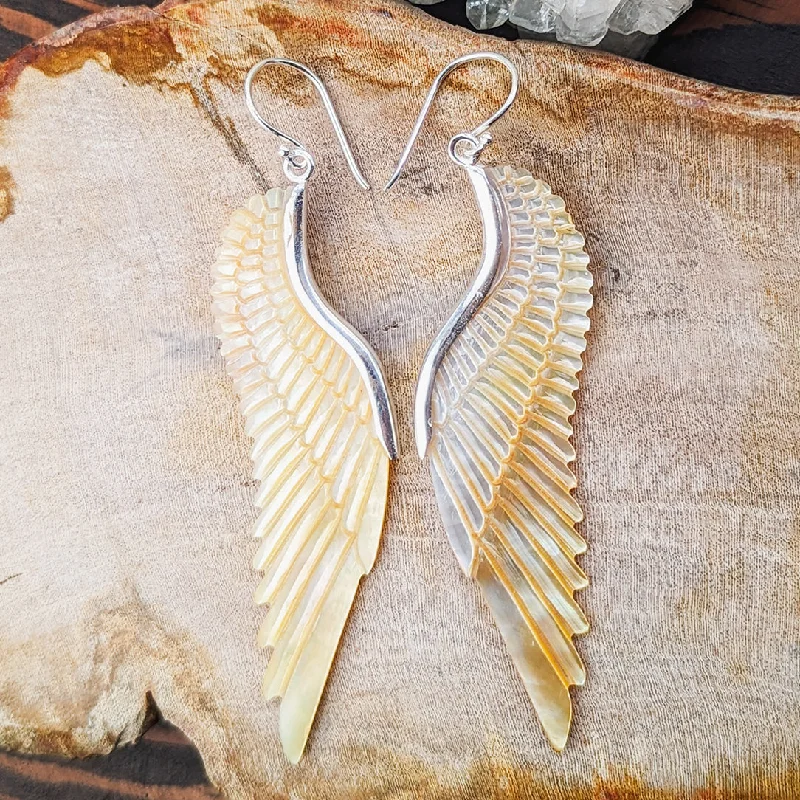 Unique Dangle Hoop Earrings-<span>ETS-014<span>: </span></span>Valkyrie Wings - Shell in Silver