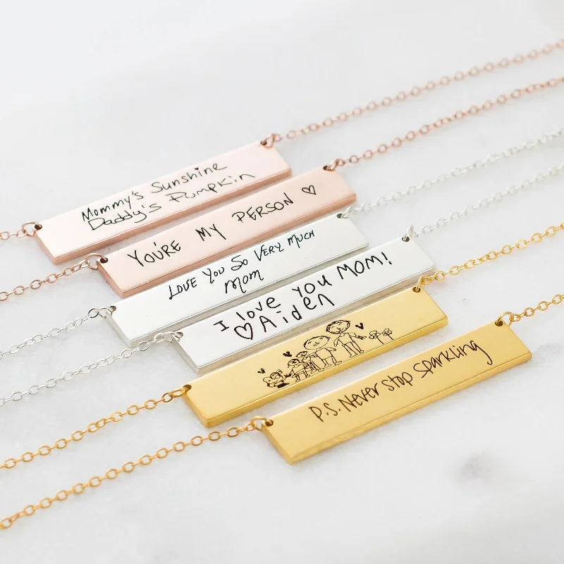 Modern Bar Necklace-Handwriting Bar Necklace