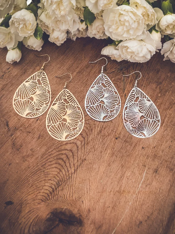 Silver Hoop Earrings-Beautiful Gold or Silver Floral Cut Out Earrings