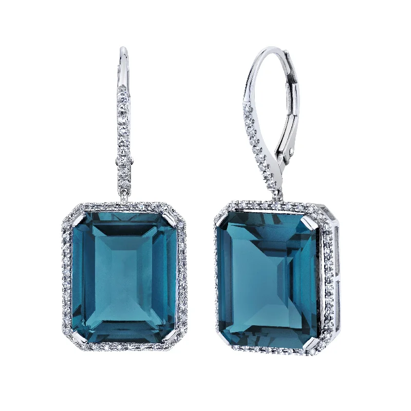 Hoop Earrings for Women-READY TO SHIP LONDON BLUE TOPAZ & DIAMOND PORTRAIT EARRINGS