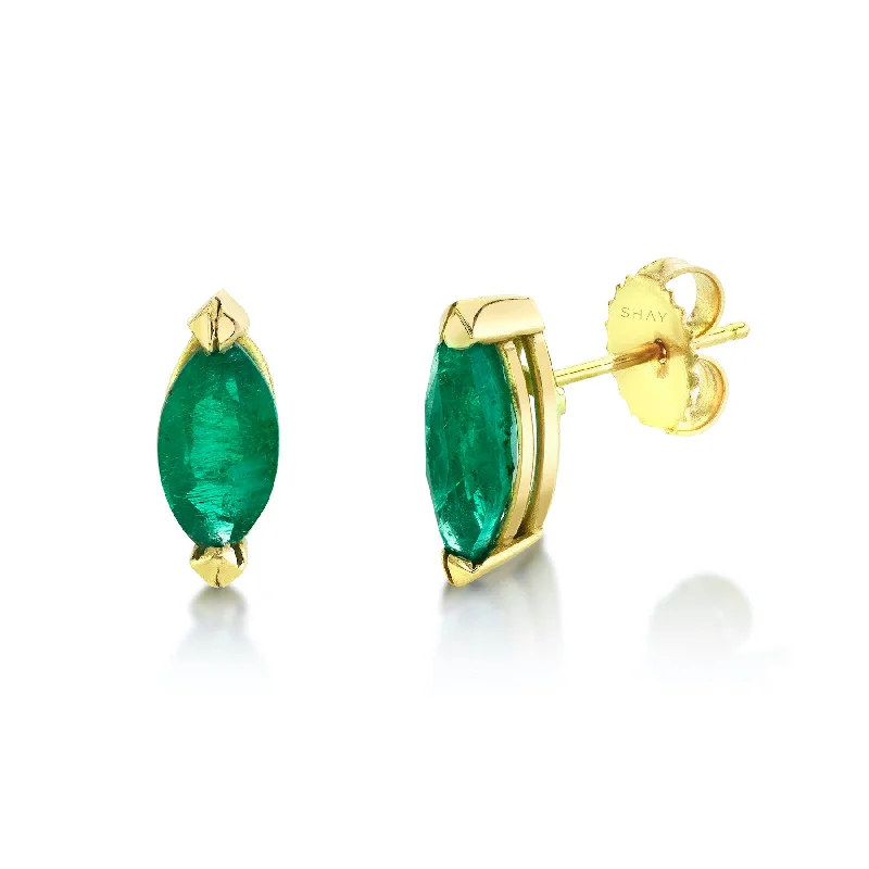 Elegant Stud Earrings-EMERALD MARQUISE STUDS