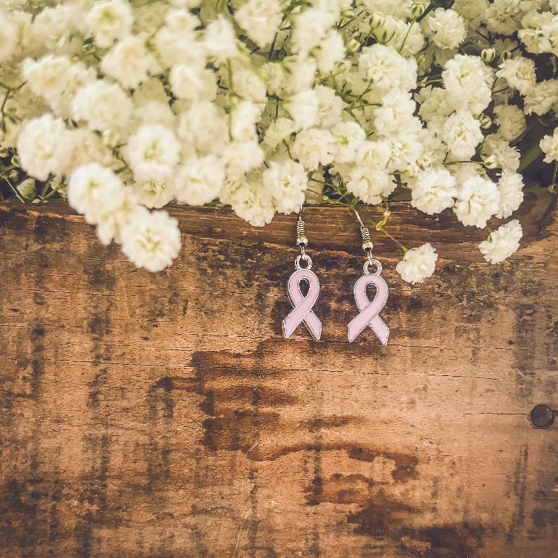 Dainty Gold Earrings-Beautiful Pink Ribbon Earrings (Dark or Light)