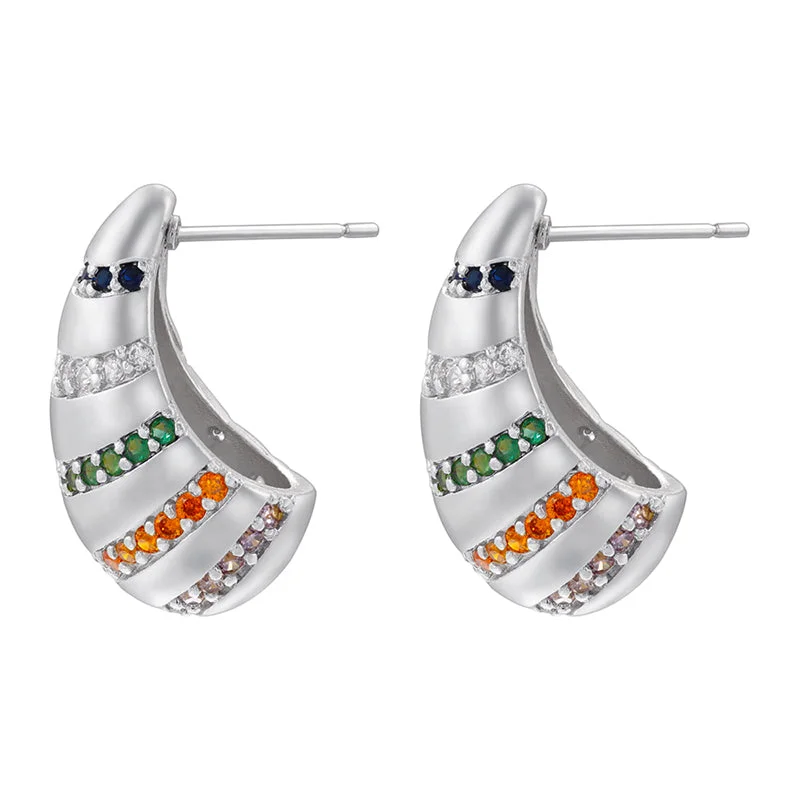 White Gold Color Colorful Crystals 1 Pair