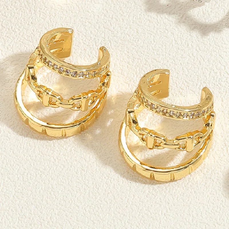 Three-Layer Ear Clip 14K Real Gold