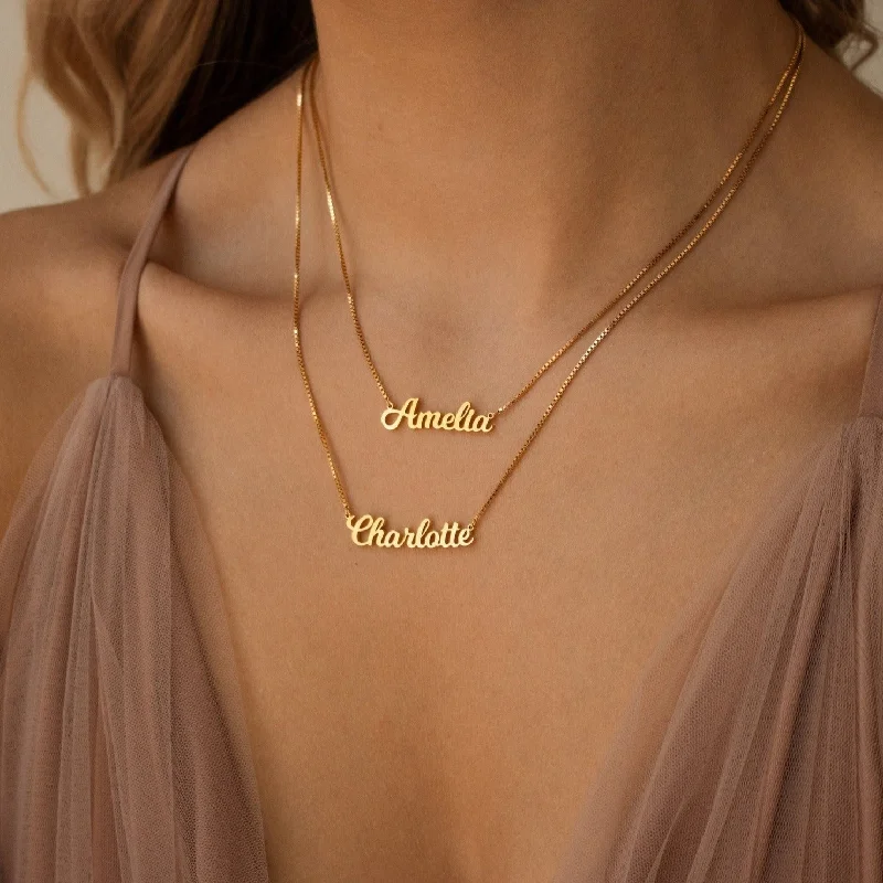 Minimalist Gemstone Necklace-Mellow Double Name Necklace in Box Chain