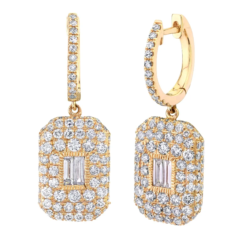 Colorful Crystal Earrings-READY TO SHIP DIAMOND PAVE BAGUETTE DROP EARRINGS