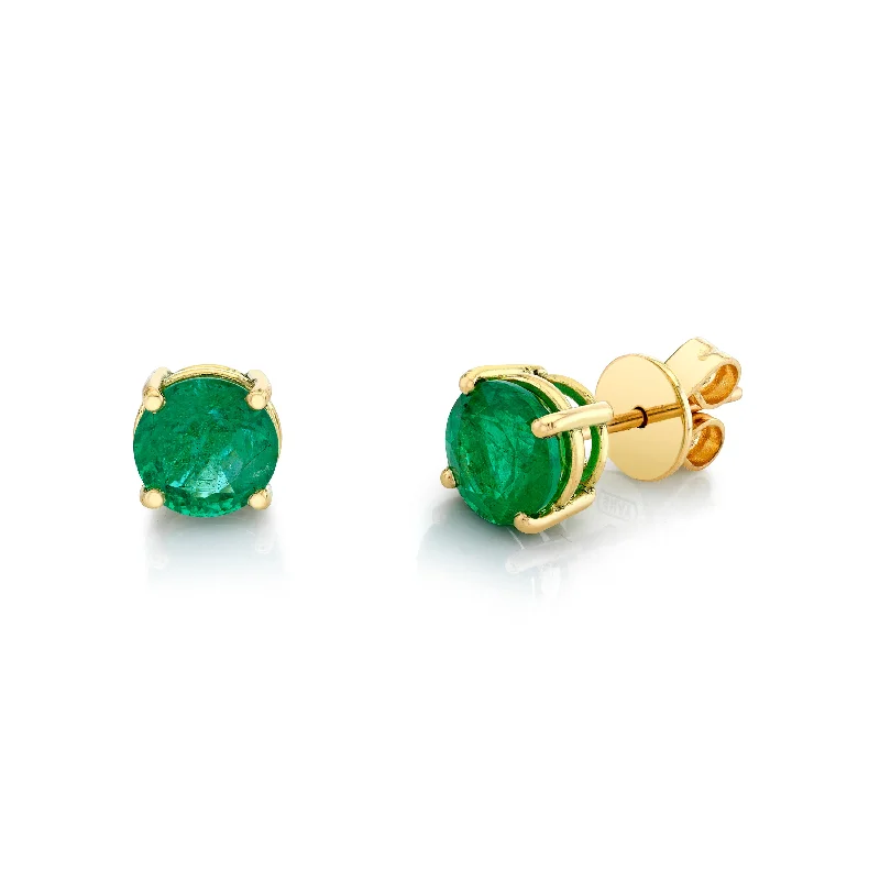 Handmade Boho Earrings-ROUND EMERALD STUDS