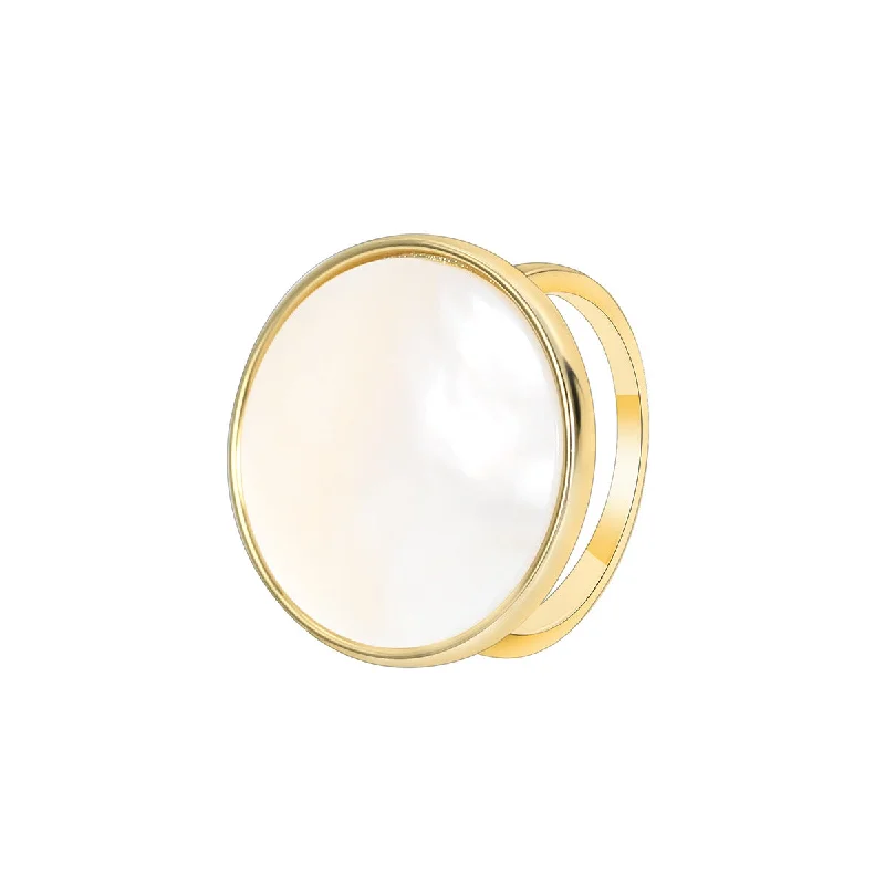 Golden, round White Shell Ring