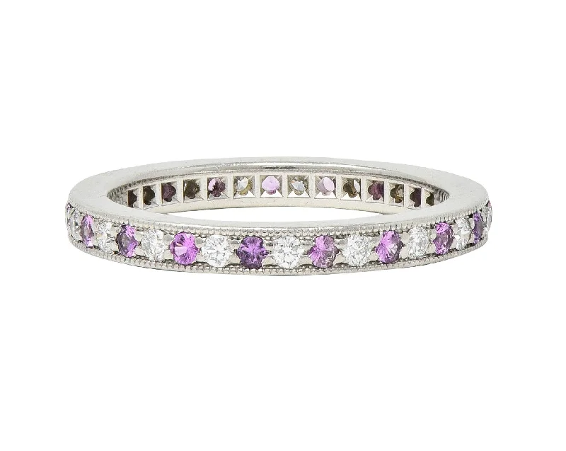 Tiffany & Co. 2000's Diamond Pink Sapphire Platinum Legacy Eternity Band Ring