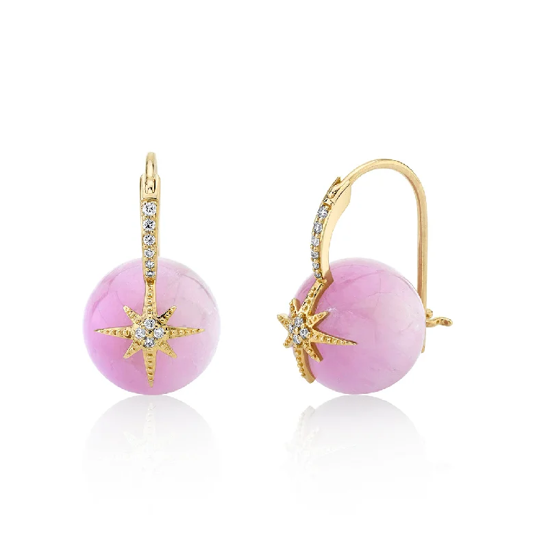 Bold Statement Earrings-Gold & Diamond Starburst Kunzite Earrings