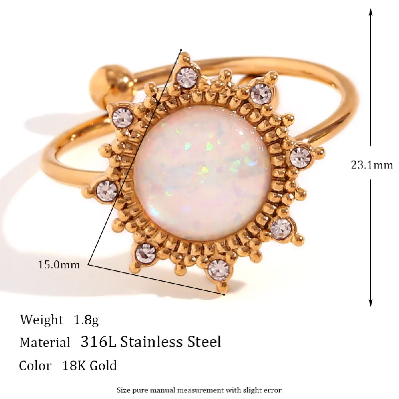 Adjustable Opal Sun Ring-Golden White