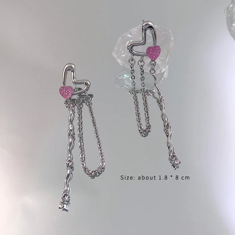 Peach Heart Tassel Ear Studs