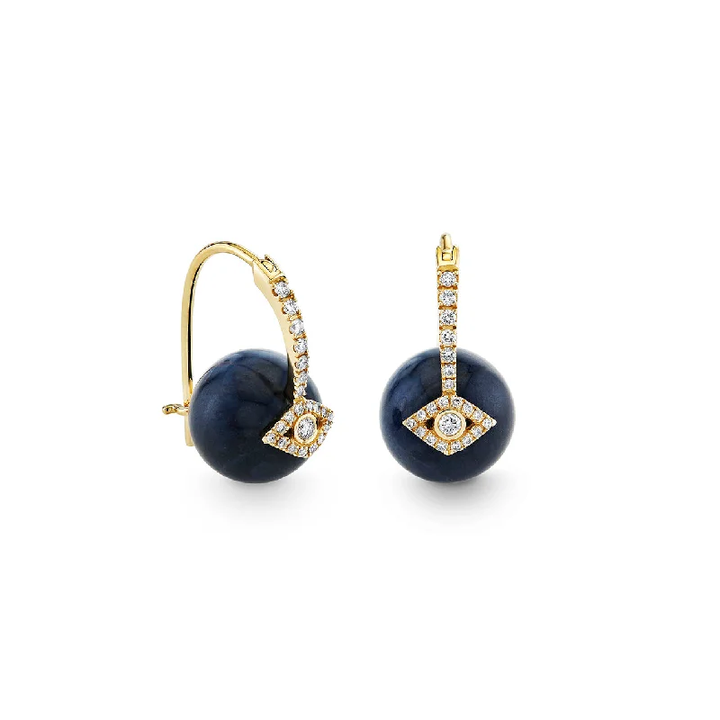 Birthday Gift Earrings-Gold & Diamond Eye Sapphire Earrings