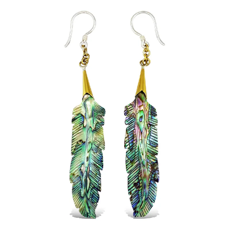 Crystal Dangle Earrings-<span>ESA-083<span>: </span></span>Swaying Feathers - Abalone Shell