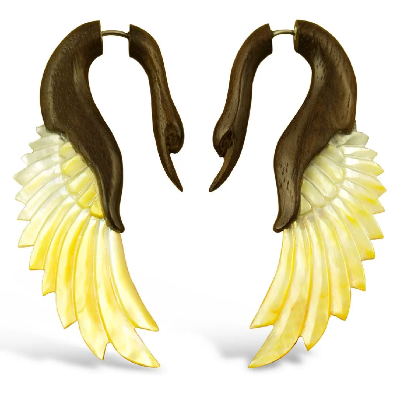 Elegant Drop Earrings-<span>EFWS-834<span>: </span></span>Yafah Swans - Wood with Shell