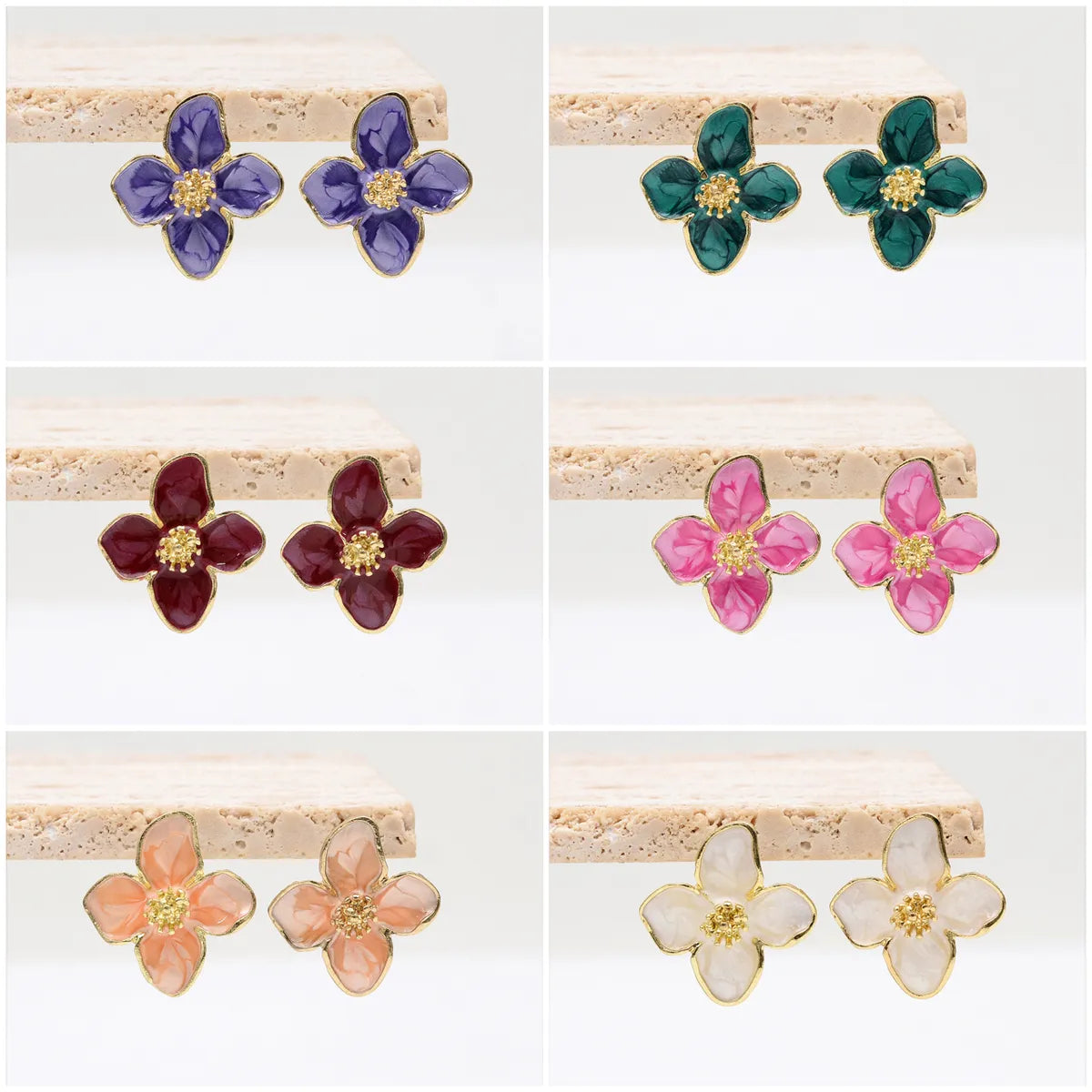 1 Pair Luxurious Sweet Artistic Petal Enamel Three-dimensional Alloy Ear Studs