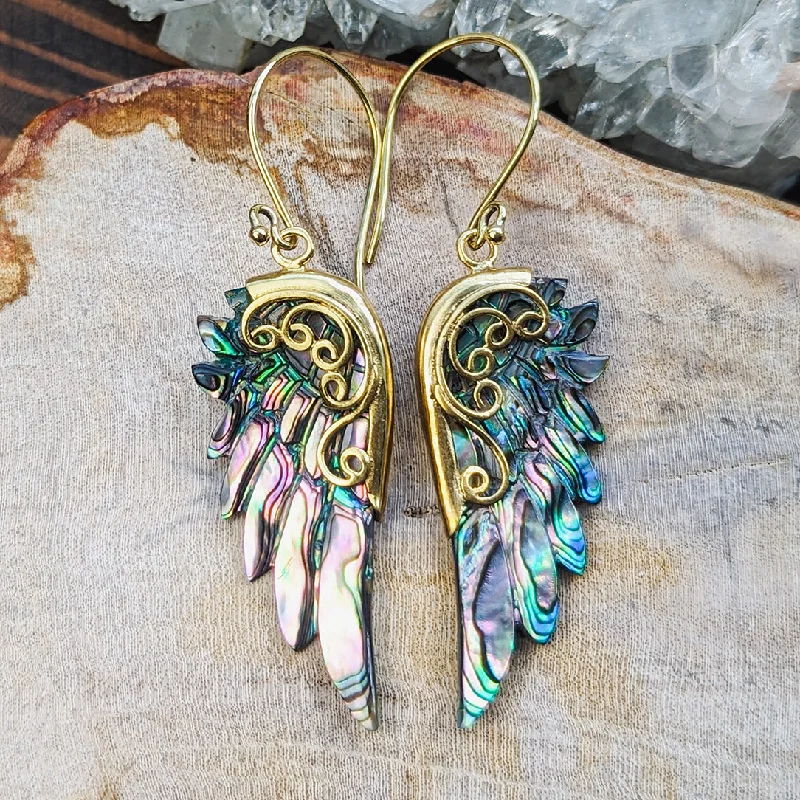 Silver Drop Earrings for Women-<span>ETA-010<span>: </span></span>Adelina Wings - Abalone Shell in Brass