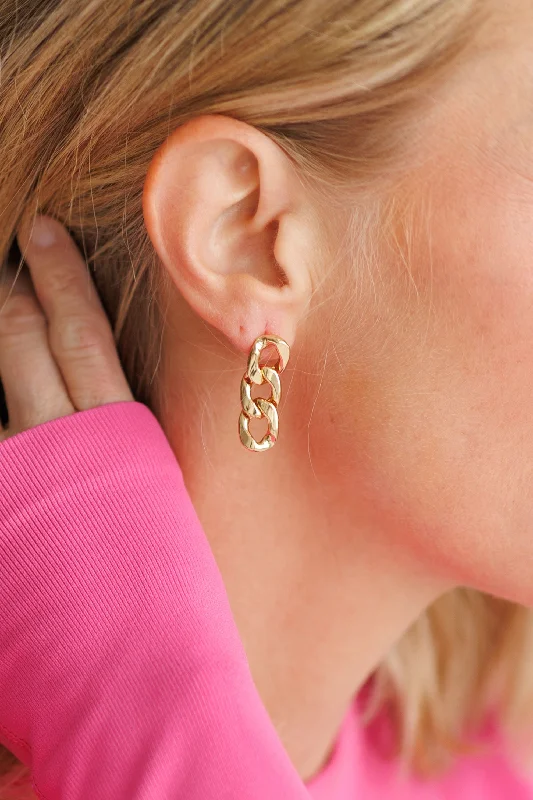 Rhinestone Stud Earrings-Beautiful Gold Chain Link Earrings