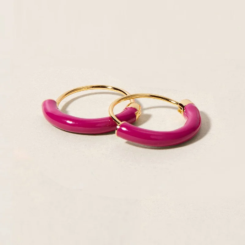 Gold Hoop Earrings-Saz neon purple mini hoops