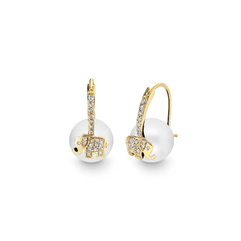 Bridal Earrings-Gold & Diamond Elephant Pearl Earrings