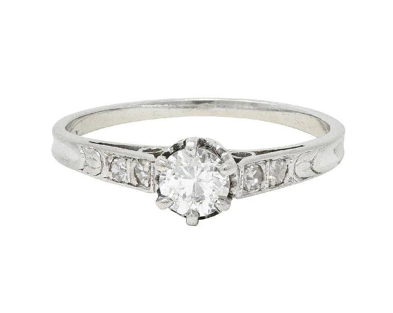 Art Deco Old Mine Cut Diamond Platinum Tulip Vintage Engagement Ring