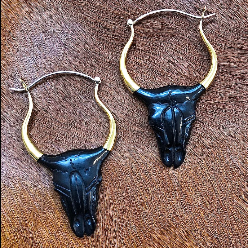 Tiny Stud Earrings-<span>ESH-234<span>: </span></span>Buffalo Skulls - Horn