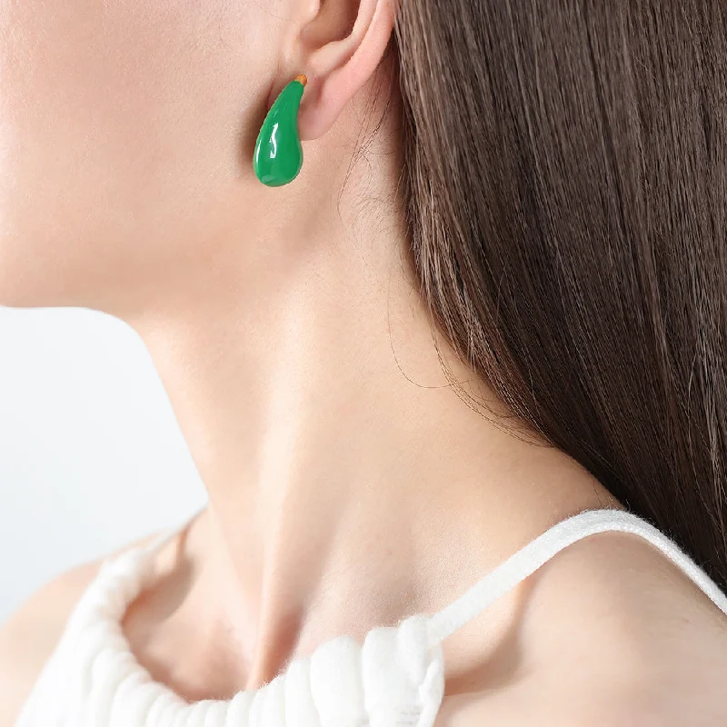 F835-Golden Green Enamel Earrings