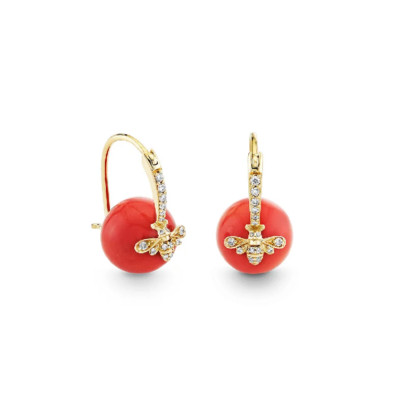 Sterling Silver Earrings-Gold & Diamond Bee Coral Earrings