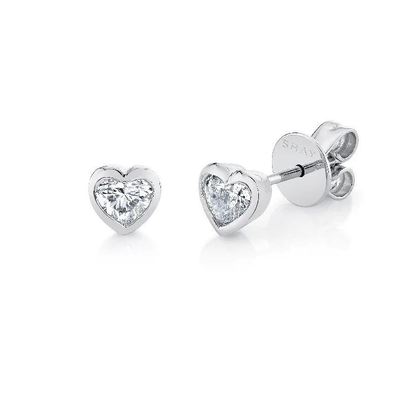 Personalized Name Earrings-DIAMOND BEZEL HEART STUDS