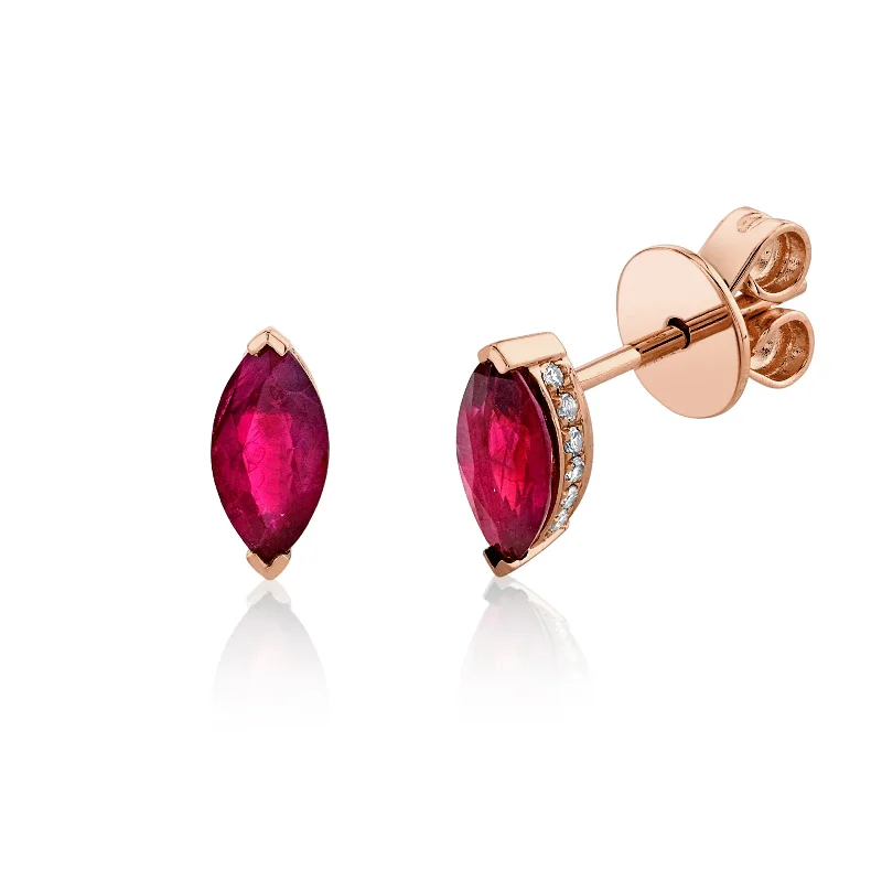 Luxury Silver Earrings-RUBY MARQUISE STUDS