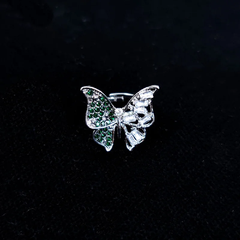 Diamond Butterfly Open-End Two-Color Ring (Green White Diamond)