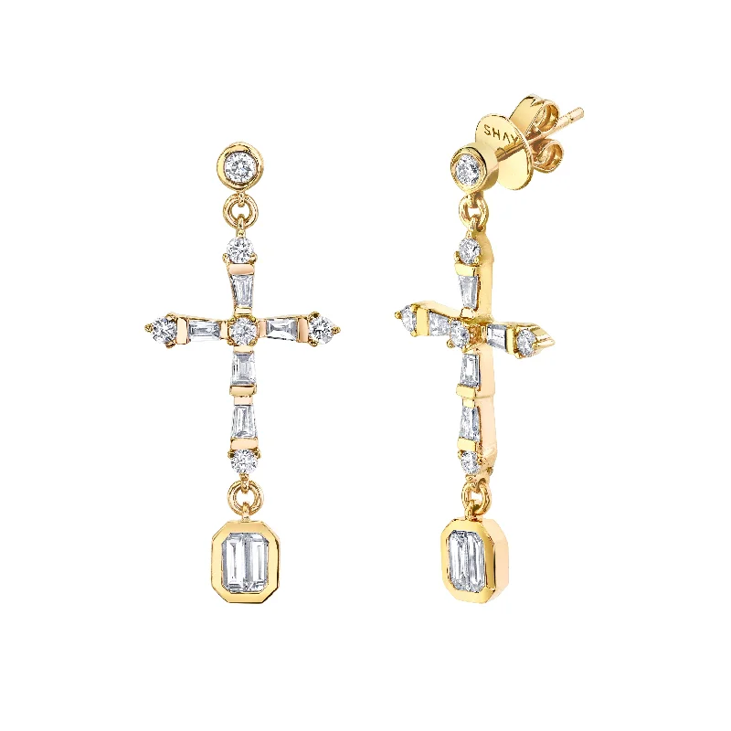 Fashion Drop Earrings-READY TO SHIP DIAMOND CROSS DROP EARRINGS