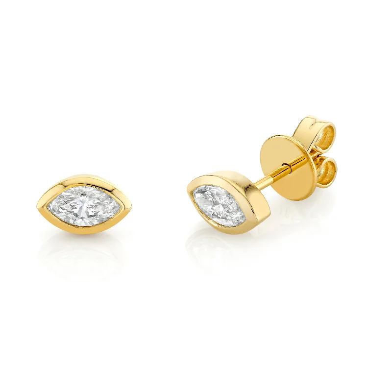 Trendy Ear Hoops-READY TO SHIP DIAMOND MARQUISE BEZEL STUDS