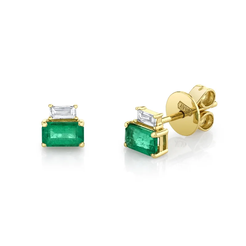 Geometric Dangle Earrings-READY TO SHIP DIAMOND & EMERALD TWO STEP STUDS