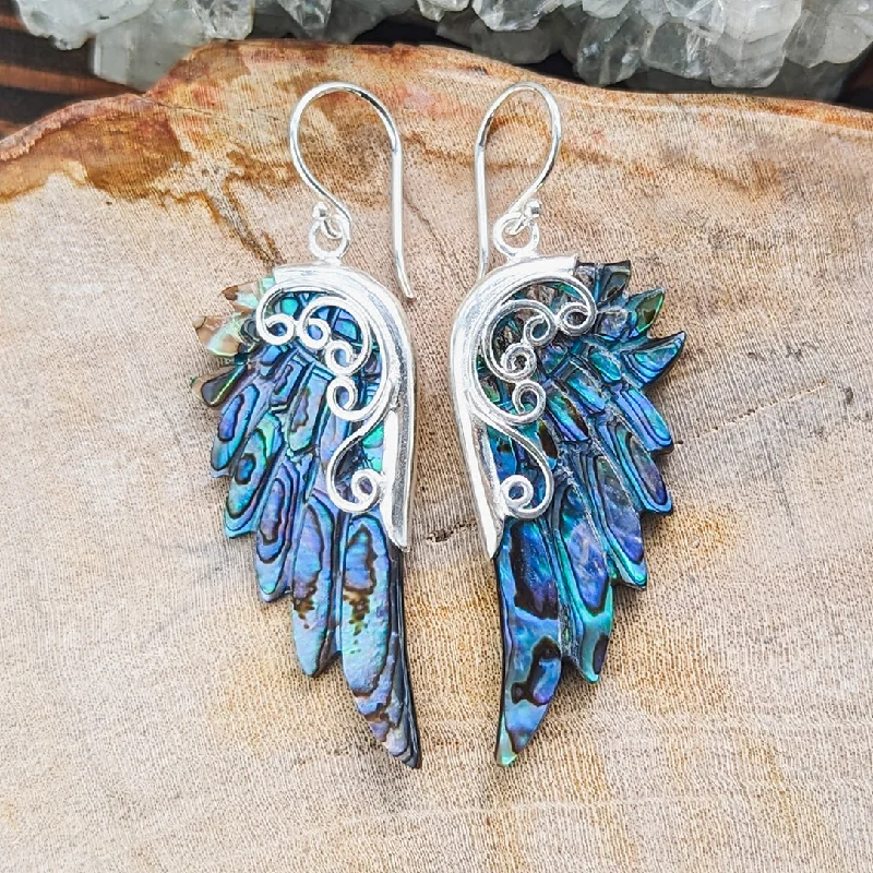 Luxury Designer Earrings-<span>ETA-010<span>: </span></span>Adelina Wings - Abalone Shell in Silver