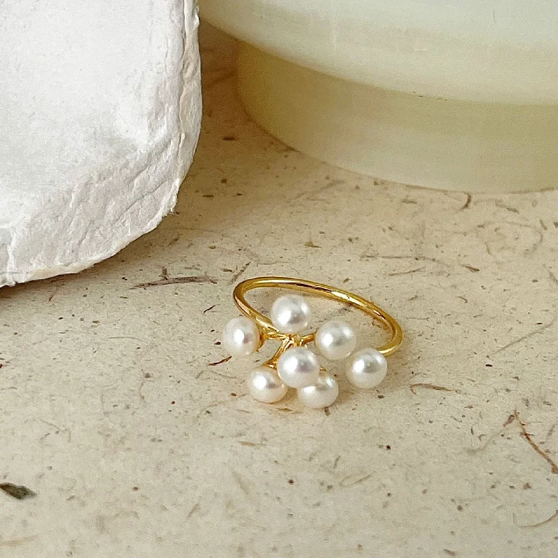 Pearl Flower Cluster Open Ring