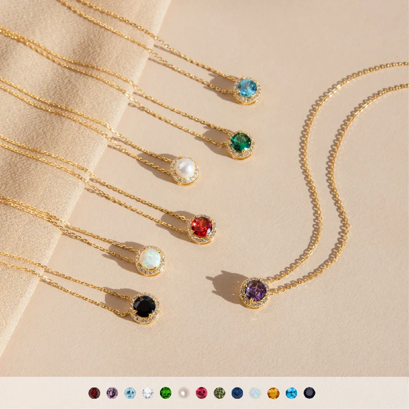 Elegant Crystal Necklace-Halo Birthstone Necklace