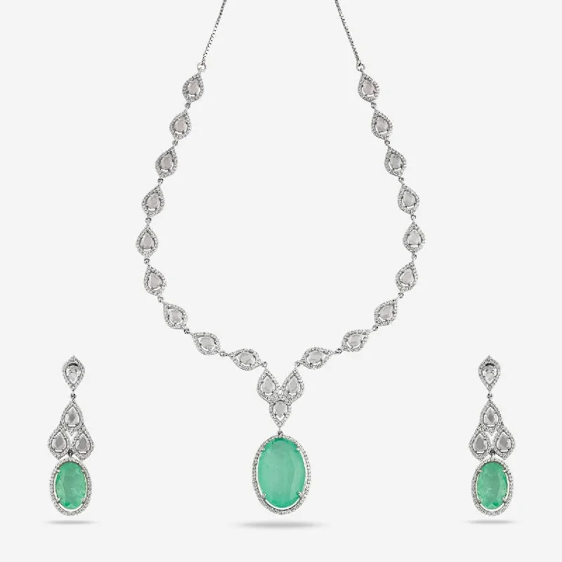 Silver Necklace with Gemstones-92.5 Silver Necklace 165817