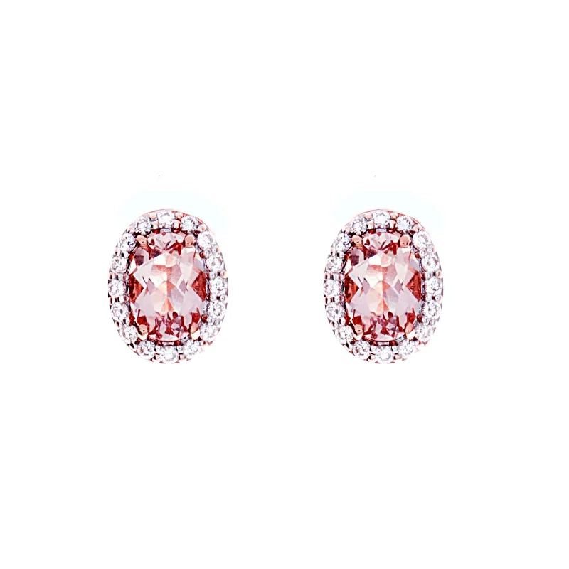 Bohemian Earrings-Morganite Halo Stud Earrings