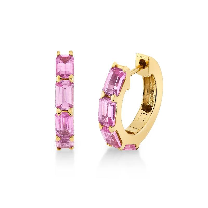 Big Statement Earrings-PINK SAPPHIRE BEZEL HUGGIES