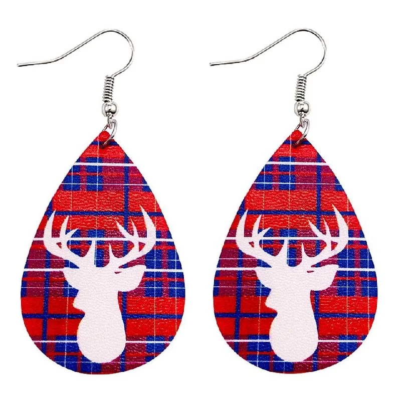 Glamour Diamond Earrings-Beautiful Holiday Red Plaid Deer Earrings