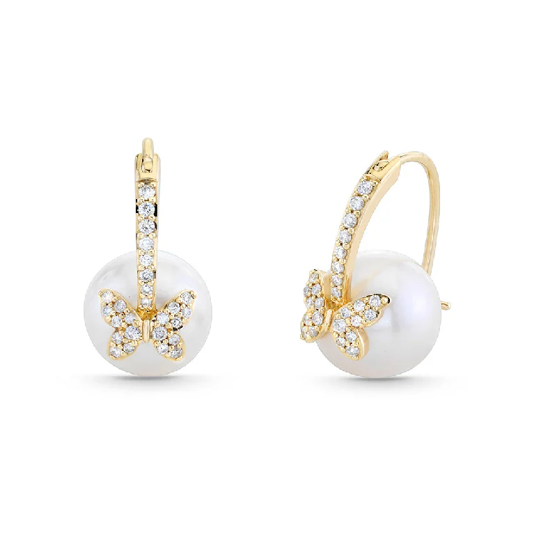 Sparkling Swarovski Earrings-Gold & Diamond Butterfly Pearl Earrings