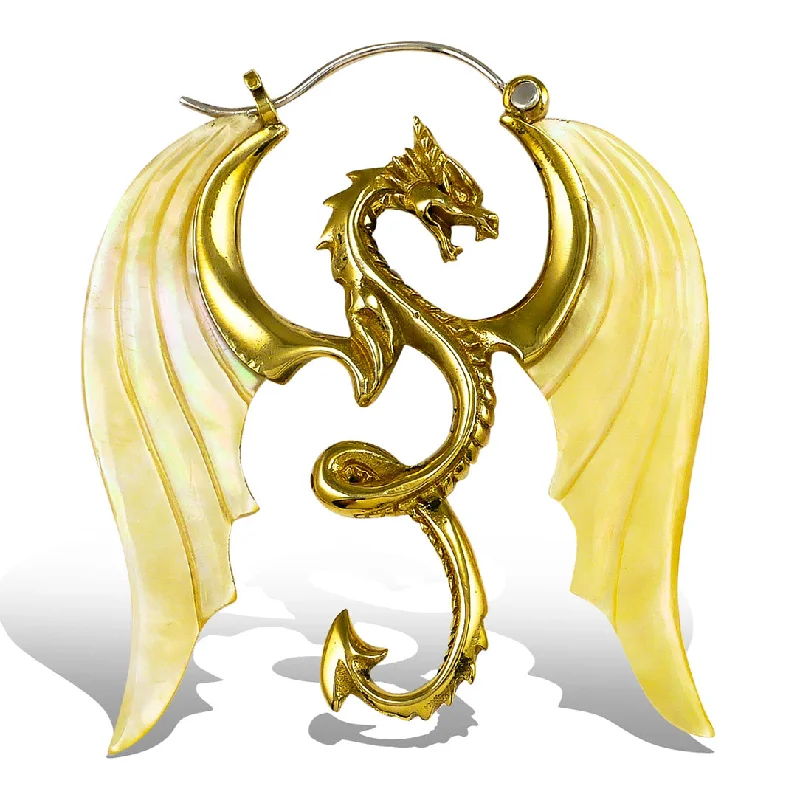 Gold Hoop Earrings-<span>ESS-065<span>: </span></span>Ryoko Dragons - Shell