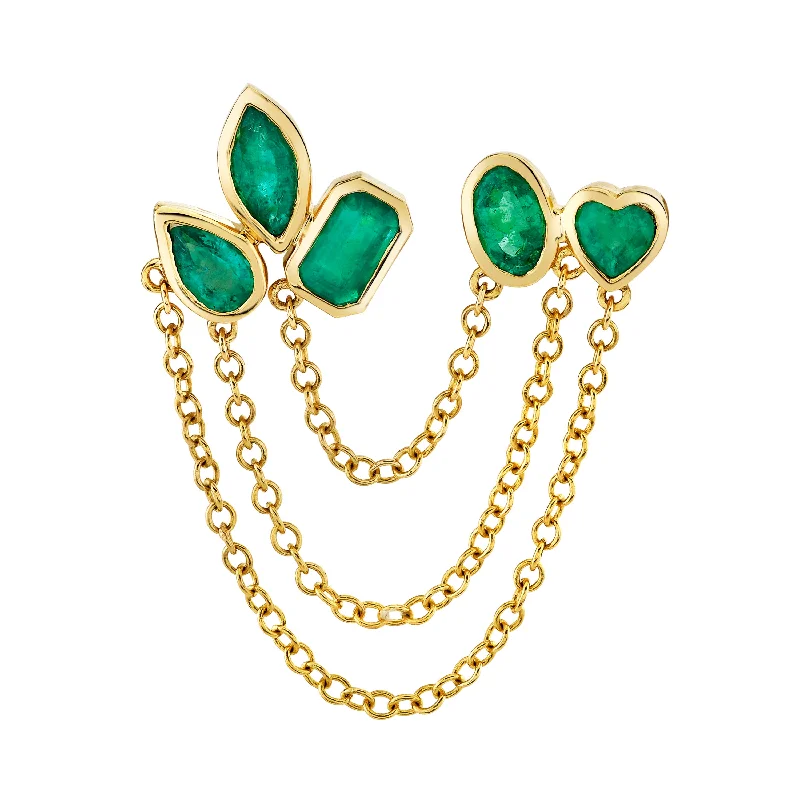 Stylish Drop Earrings-EMERALD MIXED DUO CHAIN LINK STUD